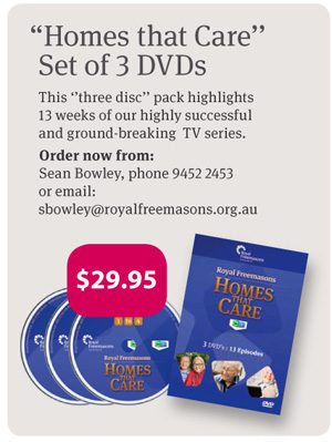 Set of three educational dvds on aged care services offered by royal freemasons, available for purchase at $29.95.
