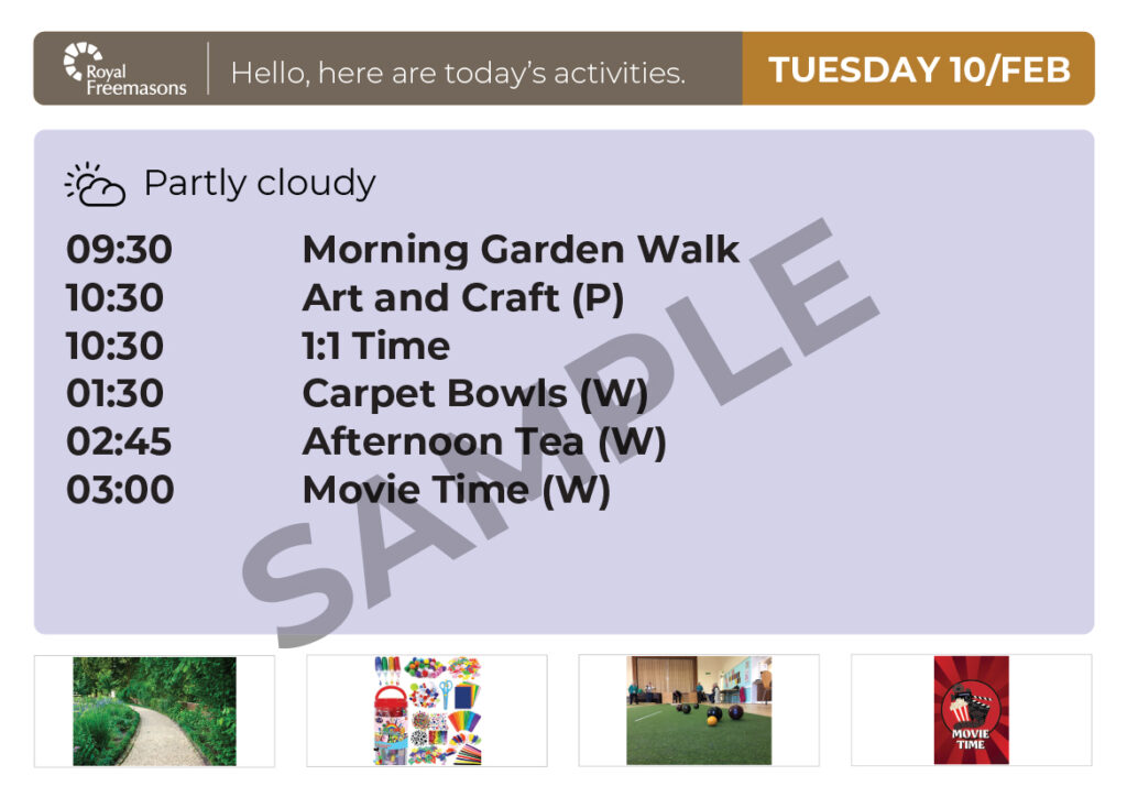 RF Activities calendar sample daily